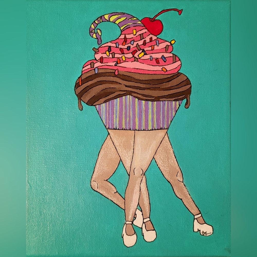 Weird, original 8x10" painting "Cupcake"